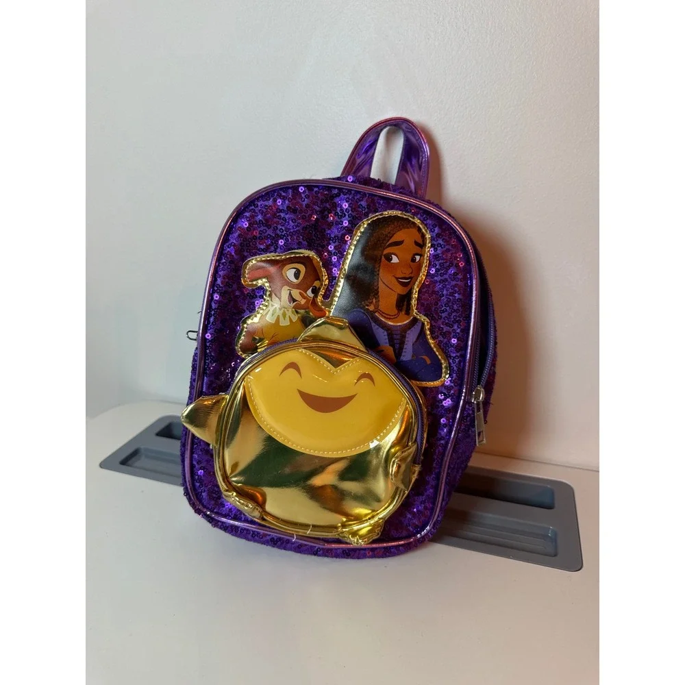 Disney Mini Backpack Girls Small Wish Asha Star Purple Sequin Metallic Bag